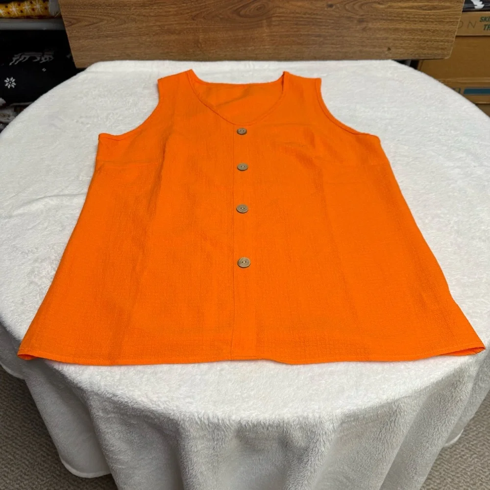 Temu size large Vibrant Orange faux Button-Up Tank and Shorts Set